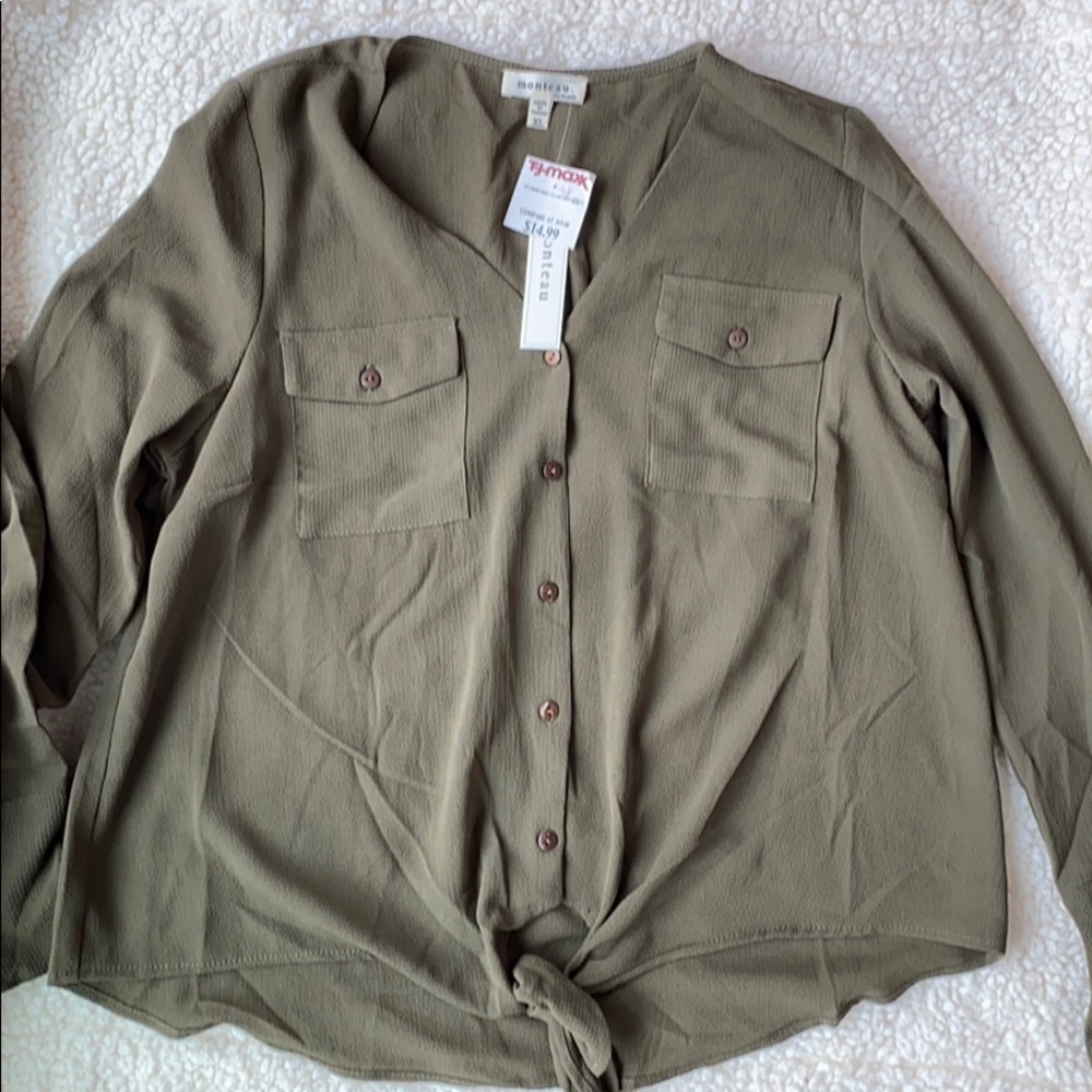 Army Green Tie Front Top